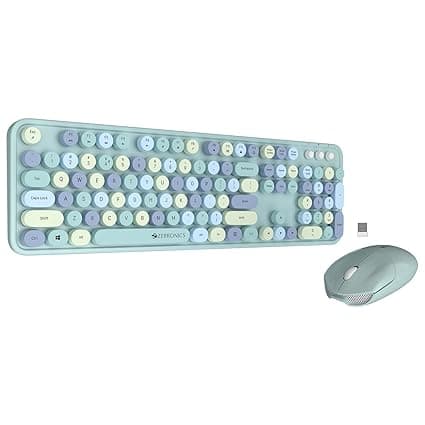 Zebronics Companion 300 (Retro Style) Wireless Mouse & keyboard combo with 2.4GHz Nano receiver, Rounded Keys, Integrated Multimedia control and Power Saving Mode(Blue)